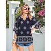 Zeagoo Womens Tops 3/4 Sleeve V Neck Bohemian Blouses Casual Tunic(Navy Blue Mz918)