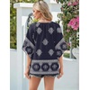 Zeagoo Womens Tops 3/4 Sleeve V Neck Bohemian Blouses Casual Tunic(Navy Blue Mz918)