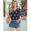 Zeagoo Womens Tops 3/4 Sleeve V Neck Bohemian Blouses Casual Tunic(Navy Blue Mz918)