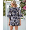 Zeagoo Womens Tops 3/4 Sleeve V Neck Bohemian Blouses Casual Tunic(Navy Floral Mz869)