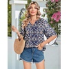 Zeagoo Womens Tops 3/4 Sleeve V Neck Bohemian Blouses Casual Tunic(Navy Floral Mz869)