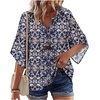 Zeagoo Womens Tops 3/4 Sleeve V Neck Bohemian Blouses Casual Tunic(Navy Floral Mz869)