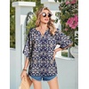 Zeagoo Womens Tops 3/4 Sleeve V Neck Bohemian Blouses Casual Tunic(Navy Floral Mz869)