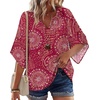 Zeagoo Womens Tops 3/4 Sleeve V Neck Bohemian Blouses Casual Tunic(Pink Boho Cx320)