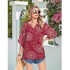 Zeagoo Womens Tops 3/4 Sleeve V Neck Bohemian Blouses Casual Tunic(Pink Boho Cx320)