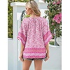 Zeagoo Womens Tops 3/4 Sleeve V Neck Bohemian Blouses Casual Tunic(Pink Floral Mz744)