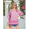Zeagoo Womens Tops 3/4 Sleeve V Neck Bohemian Blouses Casual Tunic(Pink Floral Mz744)