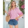 Zeagoo Womens Tops 3/4 Sleeve V Neck Bohemian Blouses Casual Tunic(Pink Floral Mz744)