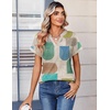 Zeagoo Womens Tops Short Sleeve Summer V Neck Shirts Work Casual Blouses(Black Khaki Dots)