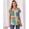 Zeagoo Womens Tops Short Sleeve Summer V Neck Shirts Work Casual Blouses(Black Khaki Dots)