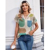 Zeagoo Womens Tops Short Sleeve Summer V Neck Shirts Work Casual Blouses(Black Khaki Dots)