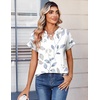 Zeagoo Womens Tops Short Sleeve Summer V Neck Shirts Work Casual Blouses(Leaf White)