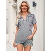 Zeagoo Womens Tops Short Sleeve V Neck Tee Shirts Cute Dressy Casual(Grey Flower Hf36)