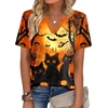 Zeagoo Womens Tops Short Sleeve V Neck Tee Shirts Cute Dressy Casual(Halloween Orange Cat Ws88)