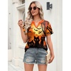 Zeagoo Womens Tops Short Sleeve V Neck Tee Shirts Cute Dressy Casual(Halloween Orange Cat Ws88)