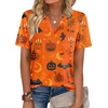 Zeagoo Womens Tops Short Sleeve V Neck Tee Shirts Cute Dressy Casual(Halloween Orange Pumpkins Ws85)