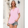 Zeagoo Womens Tops Short Sleeve V Neck Tee Shirts Cute Dressy Casual(Pink and White Stripes Tz300)