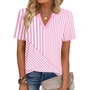 Zeagoo Womens Tops Short Sleeve V Neck Tee Shirts Cute Dressy Casual(Pink and White Stripes Tz300)