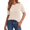 Zeagoo Cable Short Sleeve Sweaters for Women Summer Spring Cute Tops 2026 Trendy Business Causal Outfits Work Blouses Clothes(Apricot)