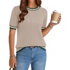 Zeagoo Cable Short Sleeve Sweaters for Women Summer Spring Cute Tops 2026 Trendy Business Causal Outfits Work Blouses Clothes(Apricot Green Stripe)