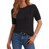 Zeagoo Cable Short Sleeve Sweaters for Women Summer Spring Cute Tops 2026 Trendy Business Causal Outfits Work Blouses Clothes(Black)