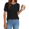 Zeagoo Cable Short Sleeve Sweaters for Women Summer Spring Cute Tops 2026 Trendy Business Causal Outfits Work Blouses Clothes(Black White Stripe)
