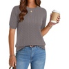 Zeagoo Cable Short Sleeve Sweaters for Women Summer Spring Cute Tops 2026 Trendy Business Causal Outfits Work Blouses Clothes(Coffee)