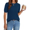 Zeagoo Cable Short Sleeve Sweaters for Women Summer Spring Cute Tops 2026 Trendy Business Causal Outfits Work Blouses Clothes(Dark Blue)