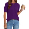 Zeagoo Cable Short Sleeve Sweaters for Women Summer Spring Cute Tops 2026 Trendy Business Causal Outfits Work Blouses Clothes(Dark Purple)