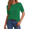 Zeagoo Cable Short Sleeve Sweaters for Women Summer Spring Cute Tops 2026 Trendy Business Causal Outfits Work Blouses Clothes(Green)