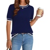 Zeagoo Cable Short Sleeve Sweaters for Women Summer Spring Cute Tops 2026 Trendy Business Causal Outfits Work Blouses Clothes(Navy Blue White Stripe)