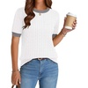 Zeagoo Cable Short Sleeve Sweaters for Women Summer Spring Cute Tops 2026 Trendy Business Causal Outfits Work Blouses Clothes(White Color Block)
