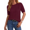 Zeagoo Cable Short Sleeve Sweaters for Women Summer Spring Cute Tops 2026 Trendy Business Causal Outfits Work Blouses Clothes(Wine Red)