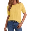 Zeagoo Cable Short Sleeve Sweaters for Women Summer Spring Cute Tops 2026 Trendy Business Causal Outfits Work Blouses Clothes(Yellow)