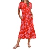 Zeagoo Women Summer Midi A Line Dress Short Sleeve Casual Flowy Tiered Beach Long Sundress with Pockets 2026 Vacation Travel(Red Floral)