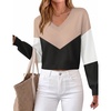 Zeagoo Women V-Neck Cropped Sweater Fall Long Sleeve Knit Pullover Tops(Khaki Black)