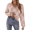 Zeagoo Women V-Neck Cropped Sweater Fall Long Sleeve Knit Pullover Tops(Khakiplaid)