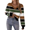 Zeagoo Women V-Neck Cropped Sweater Fall Long Sleeve Knit Pullover Tops(Multi-brown)