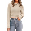 Zeagoo Women’s 2026 Fall Crewneck Cropped Sweaters Long Sleeve Knit Tops(Beige)