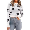 Zeagoo Women’s 2026 Fall Crewneck Cropped Sweaters Long Sleeve Knit Tops(Bowknot White)