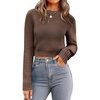 Zeagoo Women’s 2026 Fall Crewneck Cropped Sweaters Long Sleeve Knit Tops(Brown)