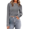 Zeagoo Women’s 2026 Fall Crewneck Cropped Sweaters Long Sleeve Knit Tops(Grey)