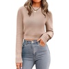 Zeagoo Women’s 2026 Fall Crewneck Cropped Sweaters Long Sleeve Knit Tops(Khaki)