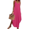 Zeagoo Women’s Casual Sundress Summer Maxi Sleeveless V Neck Split Boho Beach Dress Travel Vacation Dress with Pockets(A03-rose Red)