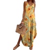 Zeagoo Women’s Casual Sundress Summer Maxi Sleeveless V Neck Split Boho Beach Dress Travel Vacation Dress with Pockets(A03-yellow Floral2)