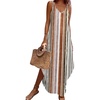 Zeagoo Women’s Casual Sundress Summer Maxi Sleeveless V Neck Split Boho Beach Dress Travel Vacation Dress with Pockets(A04-stripes)