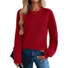 Zeagoo Womens Sweaters 2026 Fashion Fall Tops Crew Neck Long Sleeve Knit Pullover Sweater S-XXL(Red)