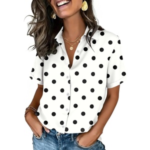 Zeagoo Button Down Shirts for Women Short Sleeve Tops Dressy Casual Blouses(Jh592- Polka Dots)