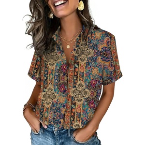 Zeagoo Button Down Shirts for Women Short Sleeve Tops Dressy Casual Blouses(Mz721-multicolored)