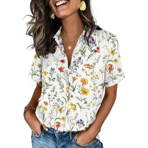 Zeagoo Button Down Shirts for Women Short Sleeve Tops Dressy Casual Blouses(Xh403-yellow Flowers)
